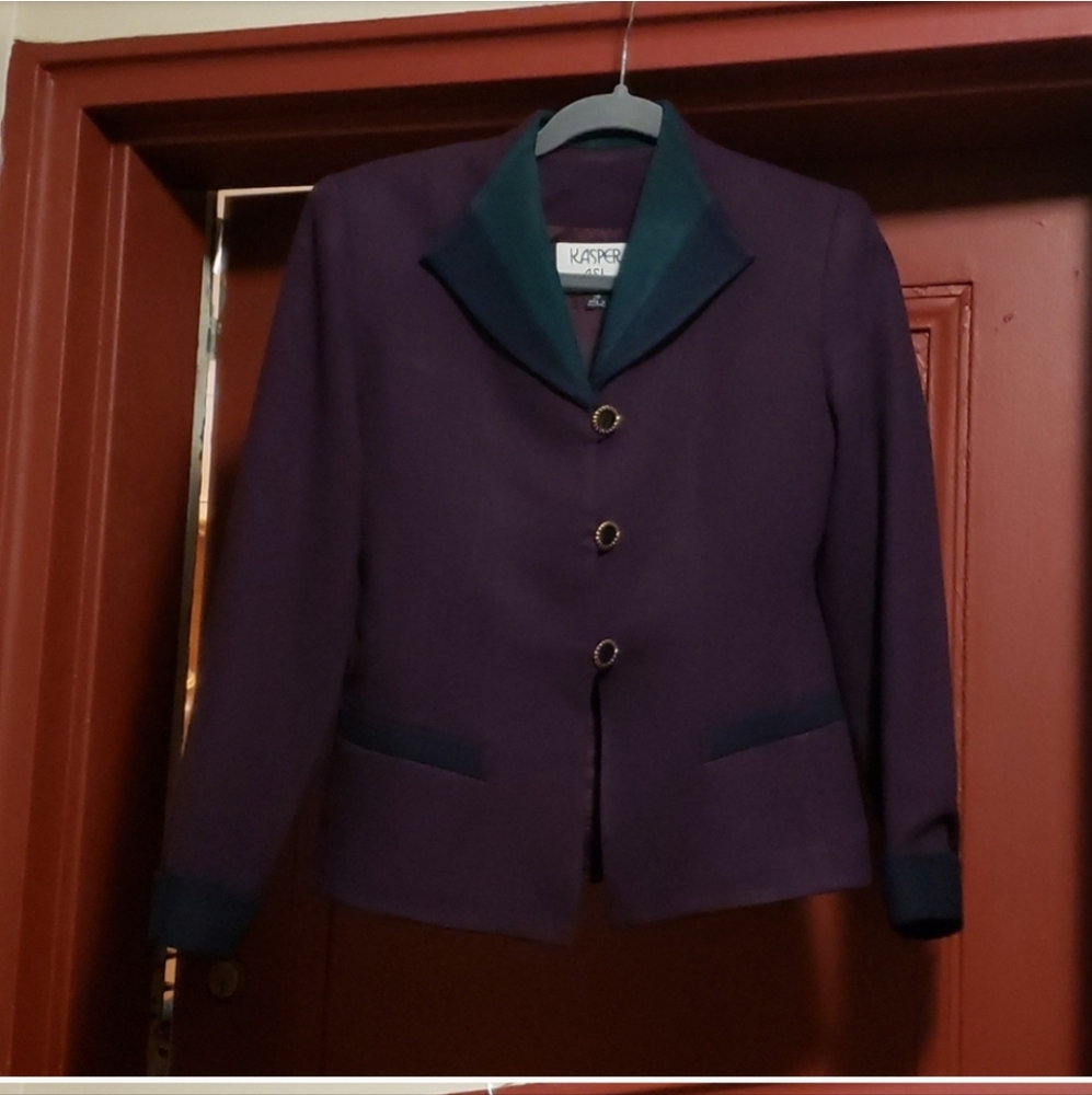Kasper ASL Multi-ColorGreen and Black Ladies Petite Jacket Size 2P